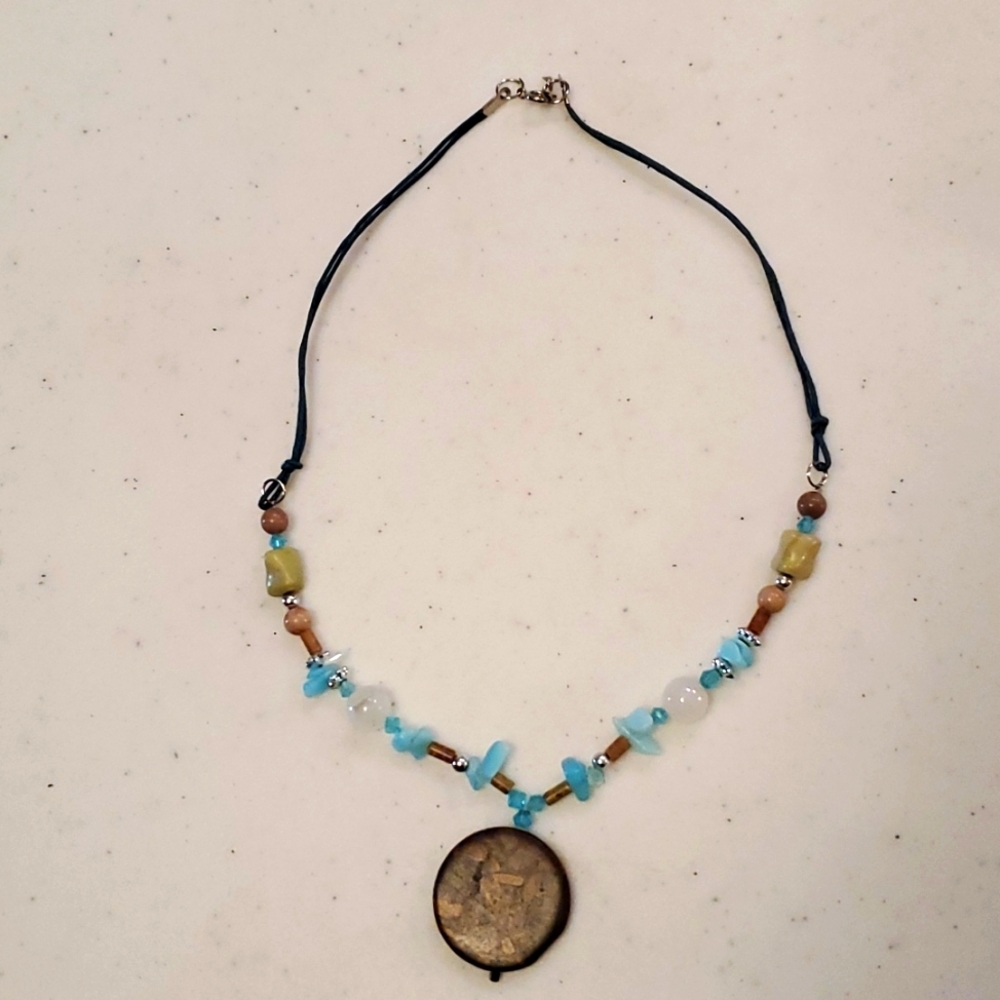Tropical Beach boho chic necklace stone Pendant 17.5" Hawaii Nautical Ocean